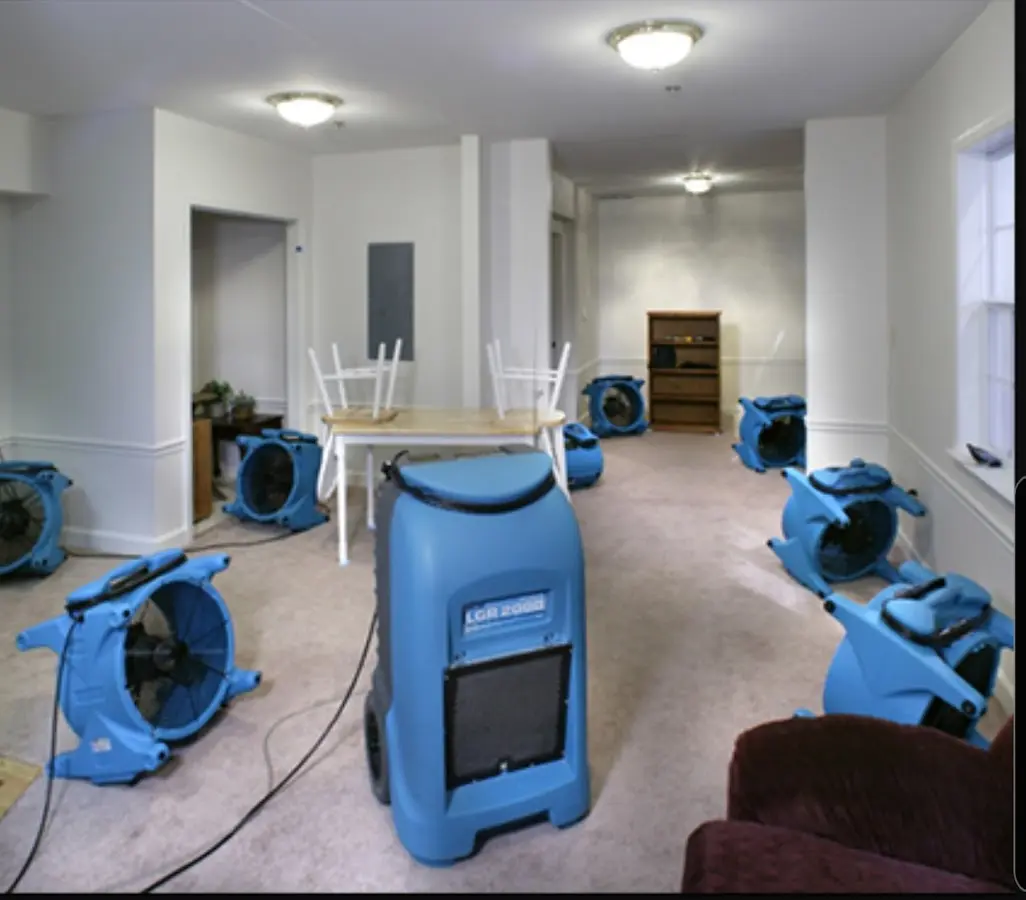 Air movers and dehumidifier setup for Water Damage Restoration in Bath